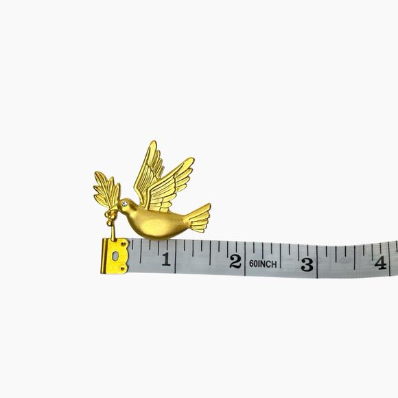 Brooch Peace Dove Carrying Olive Branch Matte Gold Tone Rhinestone 1.5 Inch Pin - Picture 7 of 7